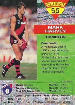 1994 Select AFL #55 Mark Harvey Back